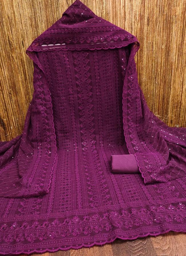 Georgette Purple Festival Wear Chikan Work Dress Material